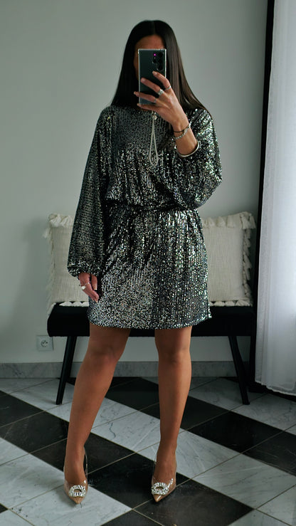 Robe Bianca Sequins Argentés