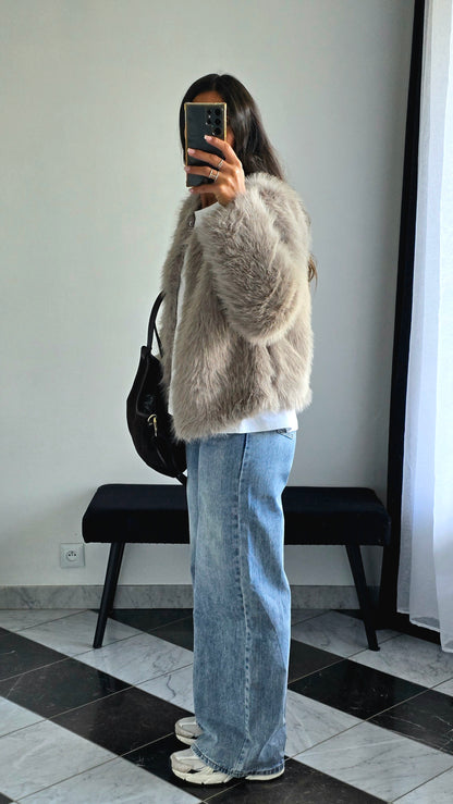 Veste Fausse Fourrure Taupe