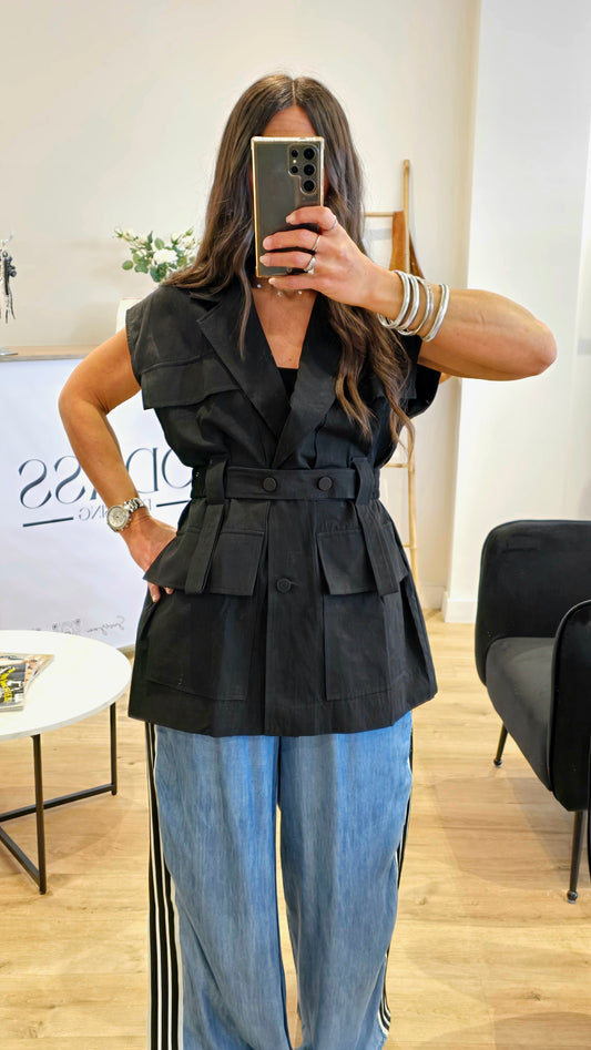 Veste Saharienne Sans Manches – Noir