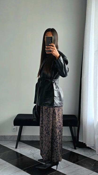 Pantalon Large Imprimé Kaki & Noir