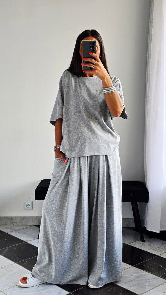 T-shirt oversize Gris chiné en 100 % coton – Maille jersey