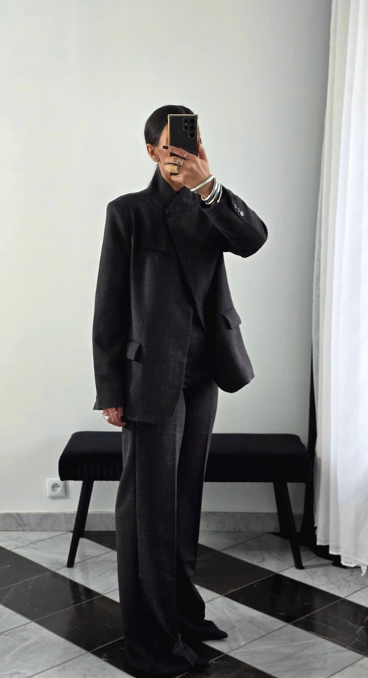 Blazer Tailoring Asymétrique – Gris Anthracite Chiné