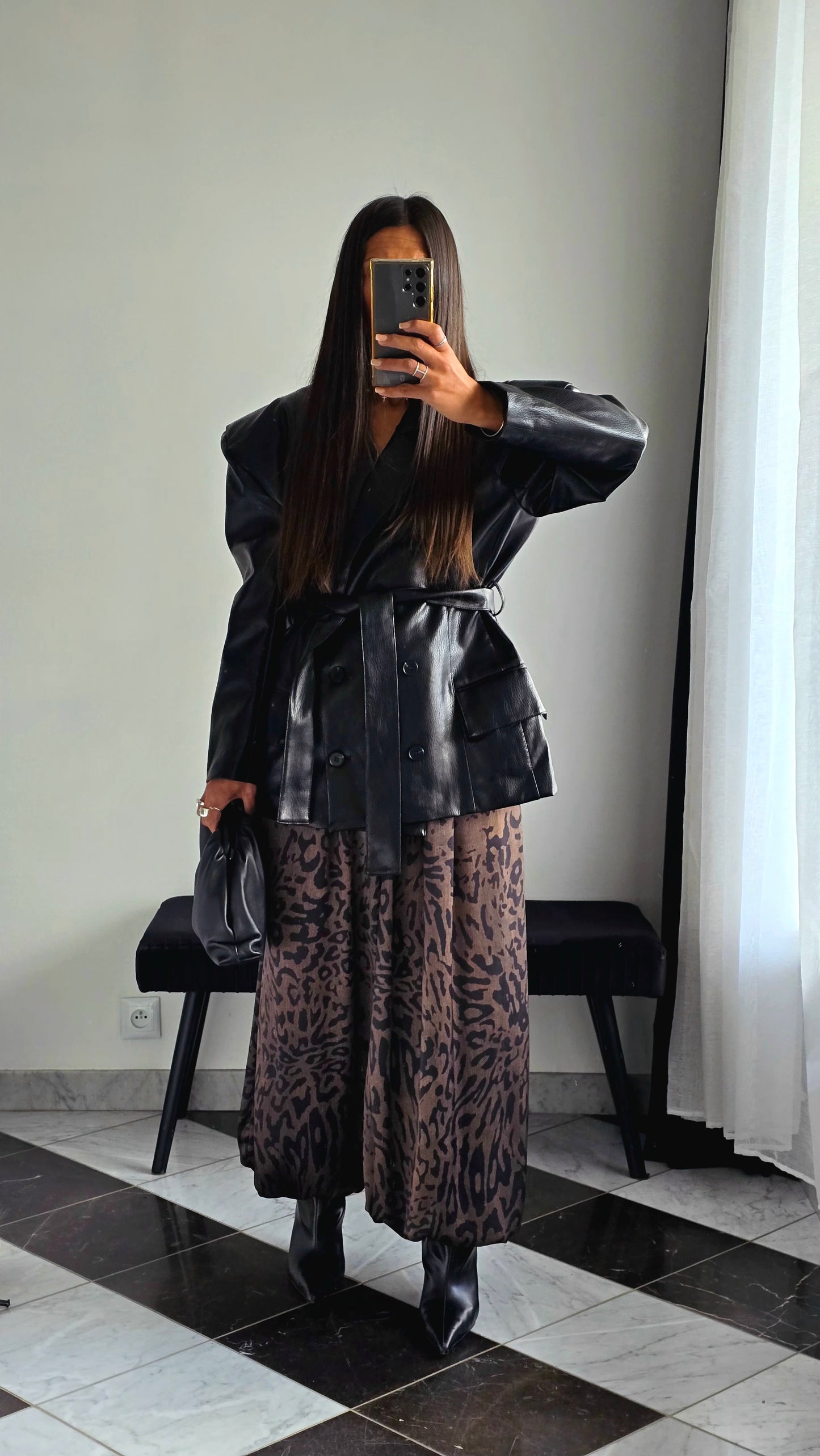 Pantalon Large Imprimé Kaki & Noir