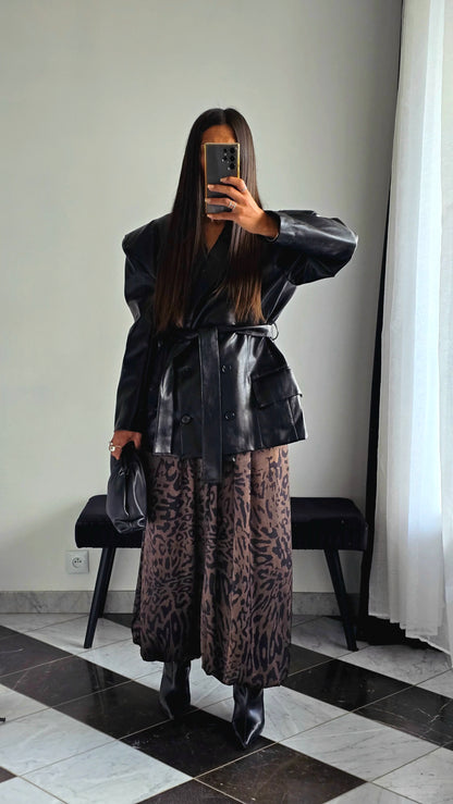 Pantalon Large Imprimé Kaki & Noir