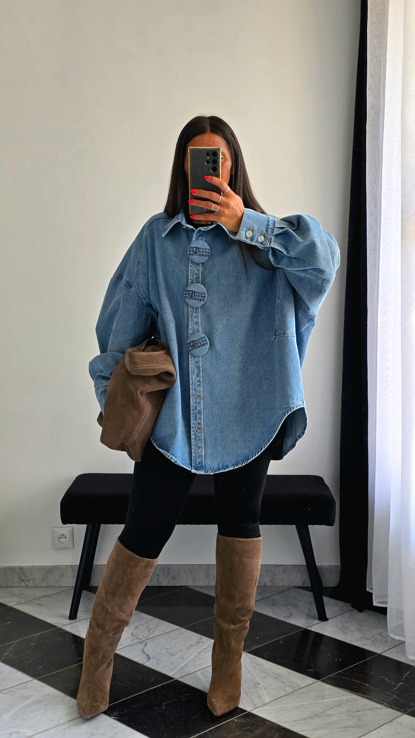 Veste Chemise Oversize en Denim Clair – Boutons Pression