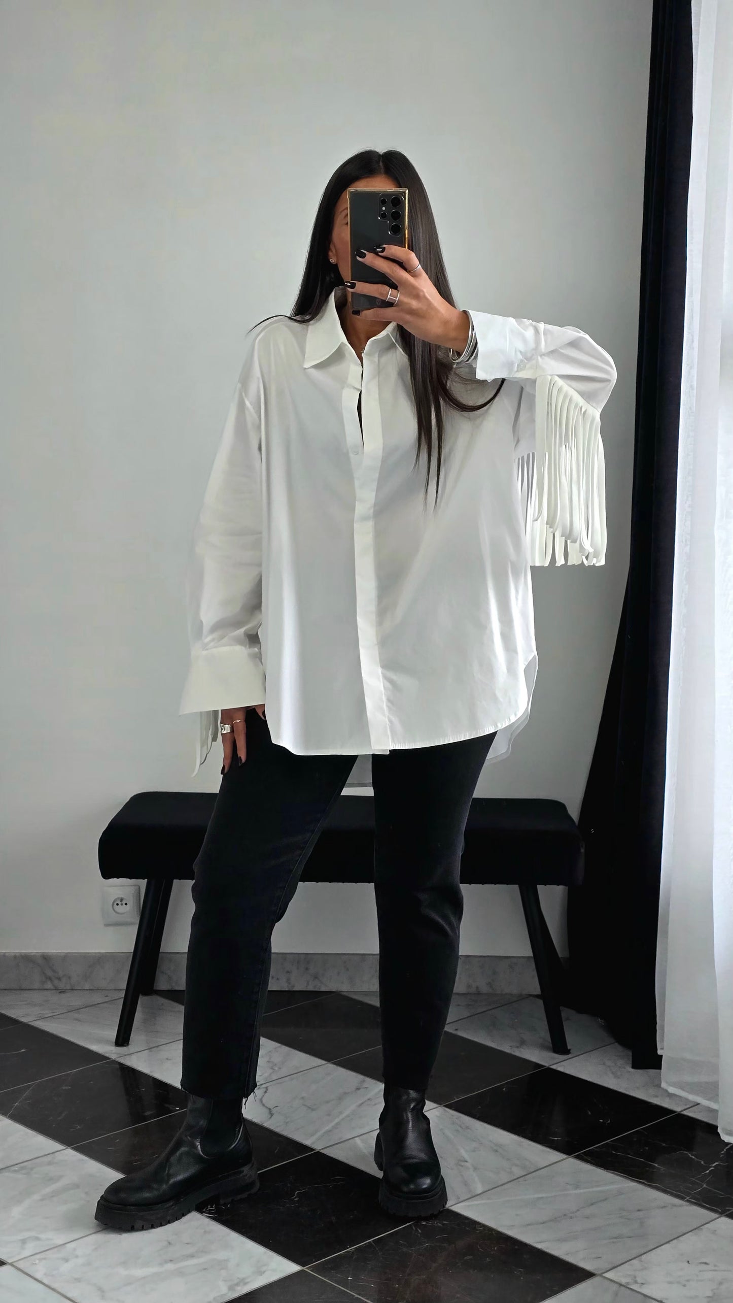 Chemise Oversize à Franges – Blanche