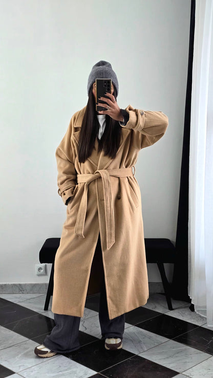 Manteau Long Ceinturé – Camel