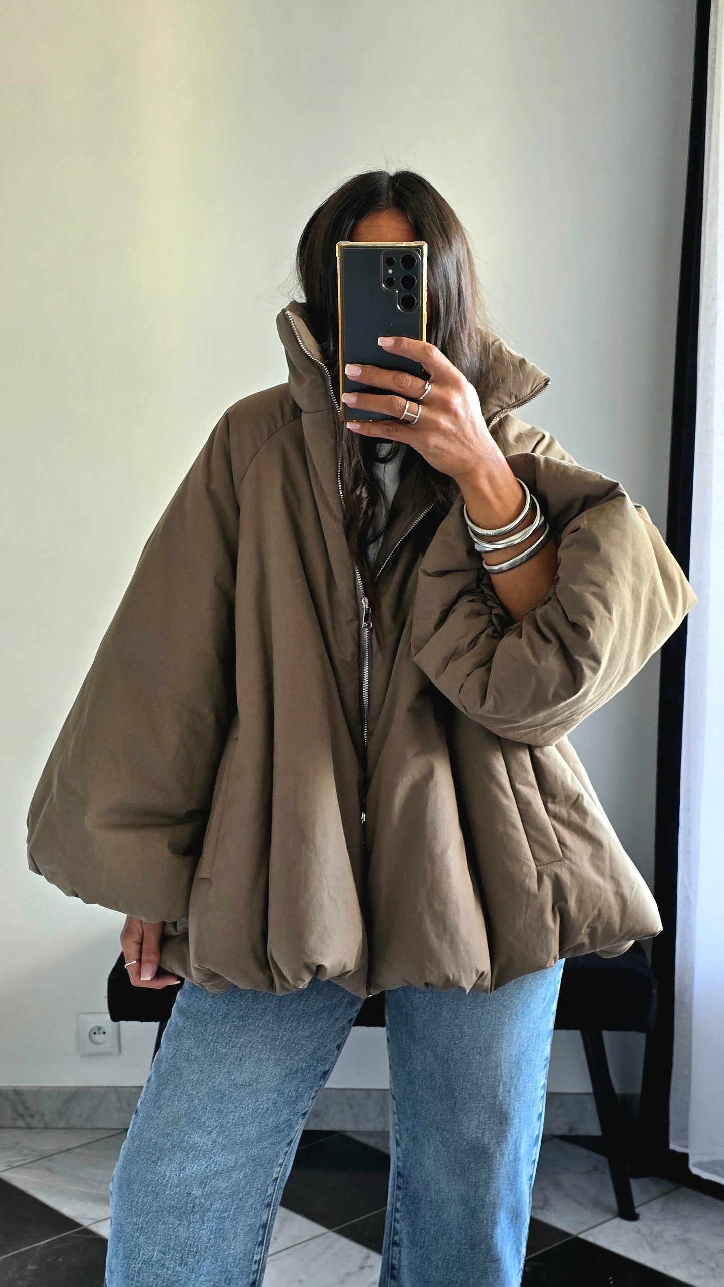 Manteau Oversize Cocooning Taupe – Manches Ballon