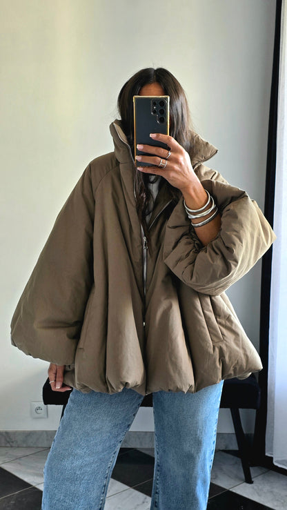 Manteau Oversize Cocooning Taupe – Manches Ballon
