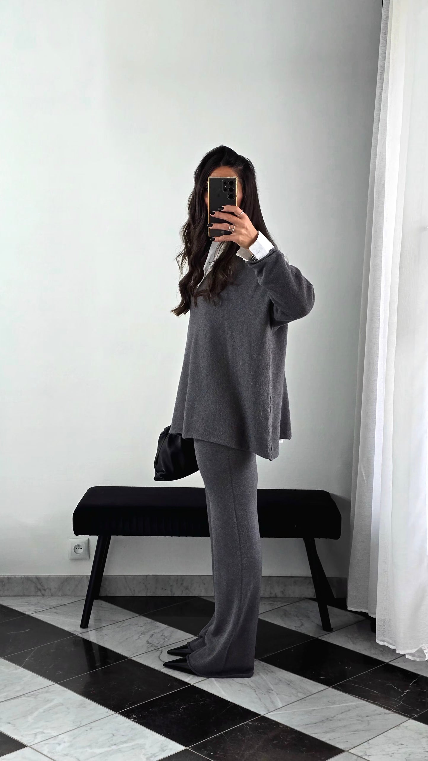 Ensemble Maille – Pull & Pantalon Gris Anthracite