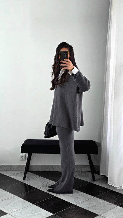 Ensemble Maille – Pull & Pantalon Gris Anthracite