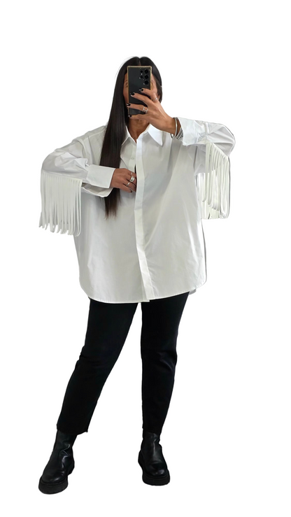 Chemise Oversize à Franges – Blanche