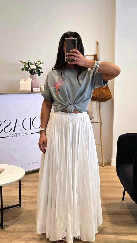 Jupe Longue Blanche 100% Coton – Fabriquée En Italie