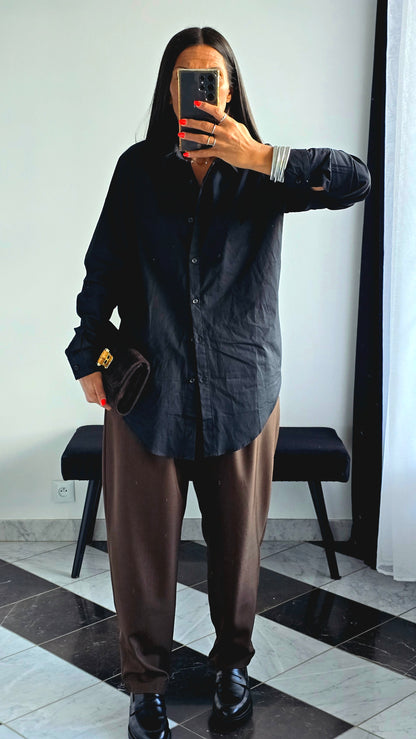 Chemise Noire Oversize – 100% Coton