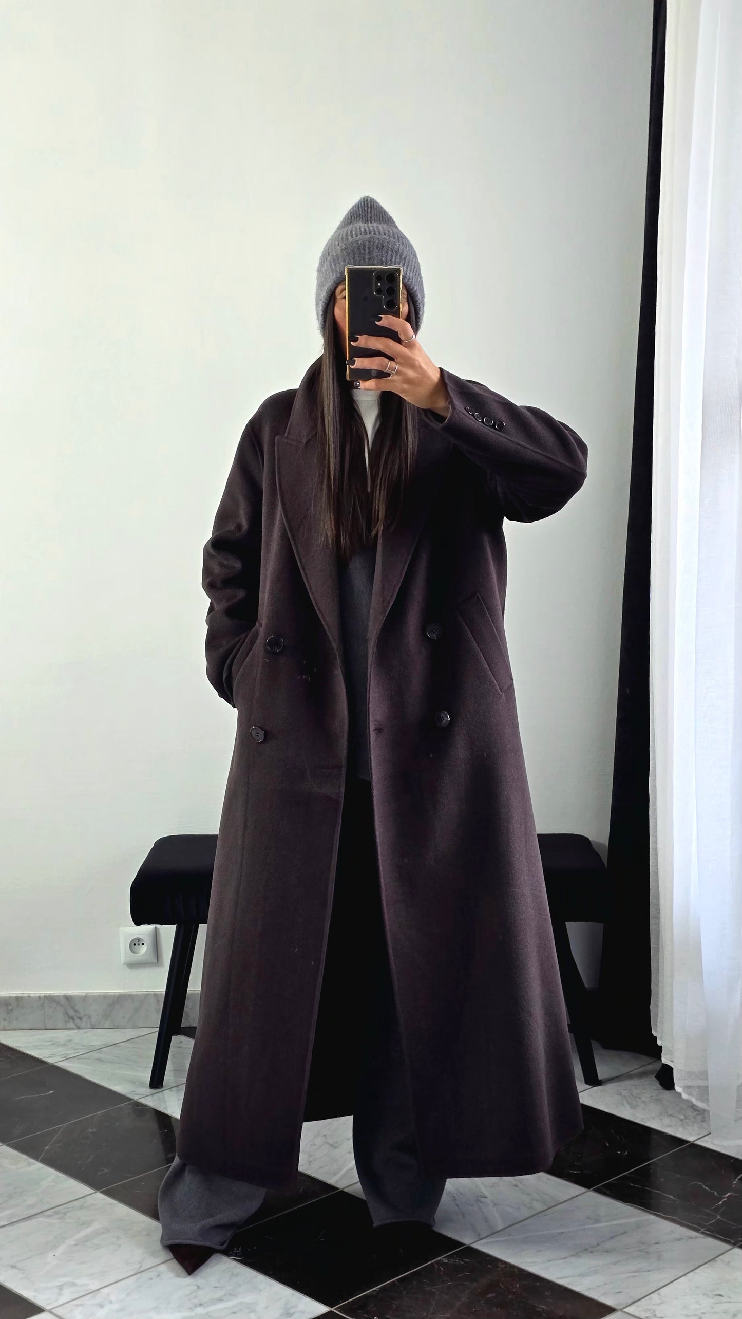 Manteau Extra Long en Laine – Chocolat