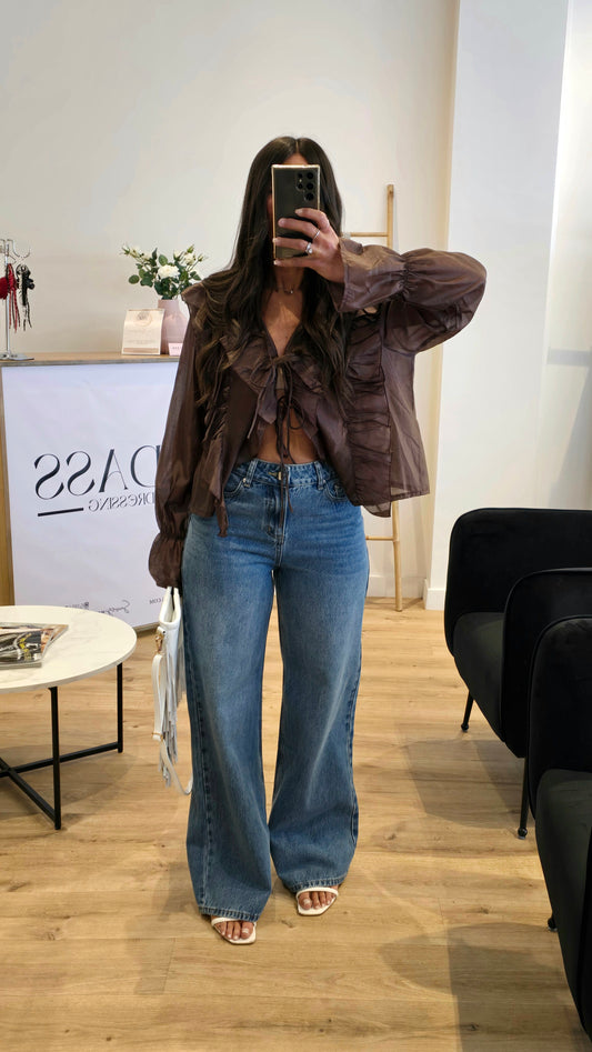 Jean Wide Leg taille Haute – Délavage Brut