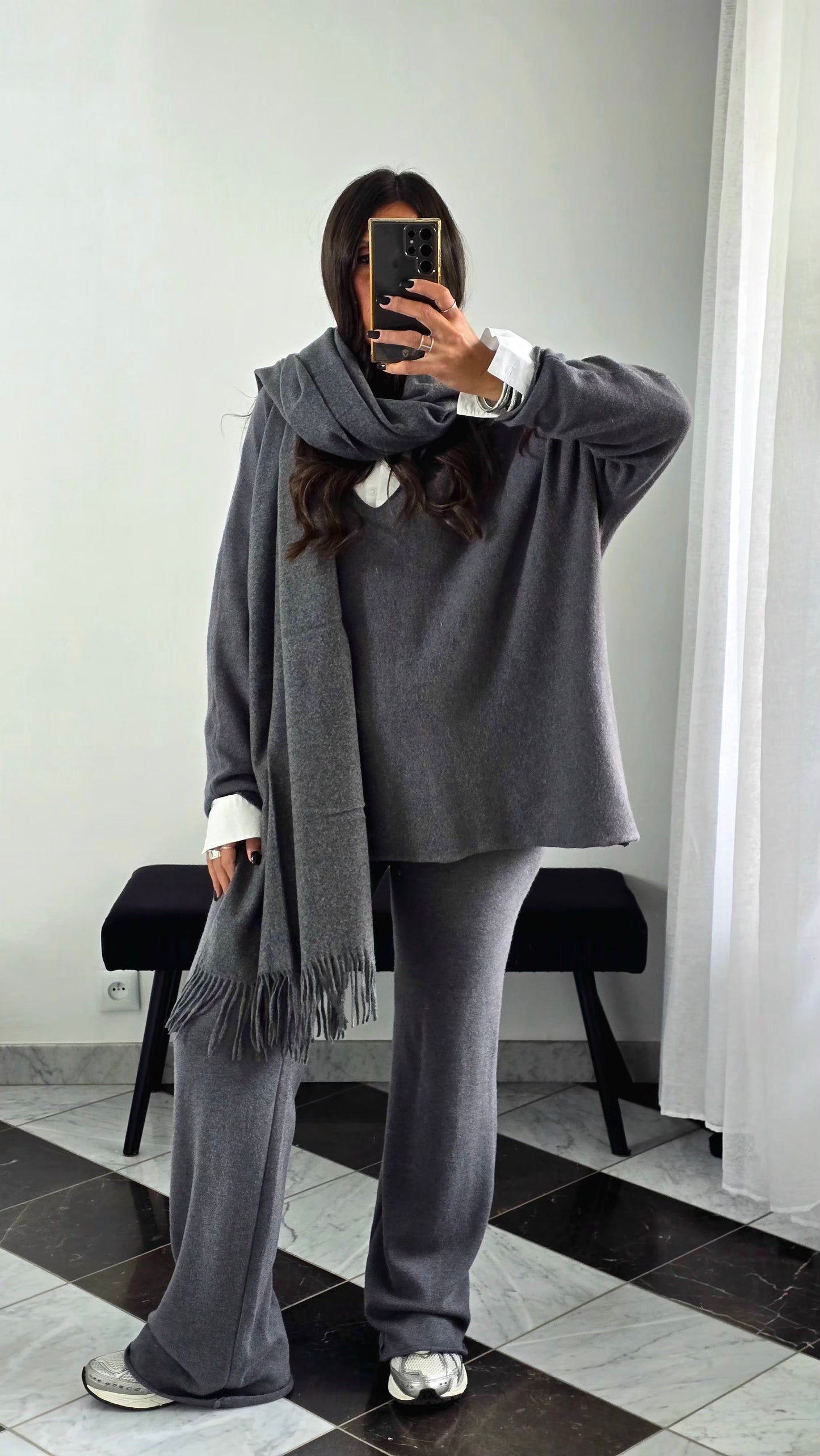 Écharpe Premium Cachemire & Laine – Gris Anthracite