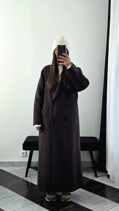 Manteau Extra Long en Laine – Chocolat