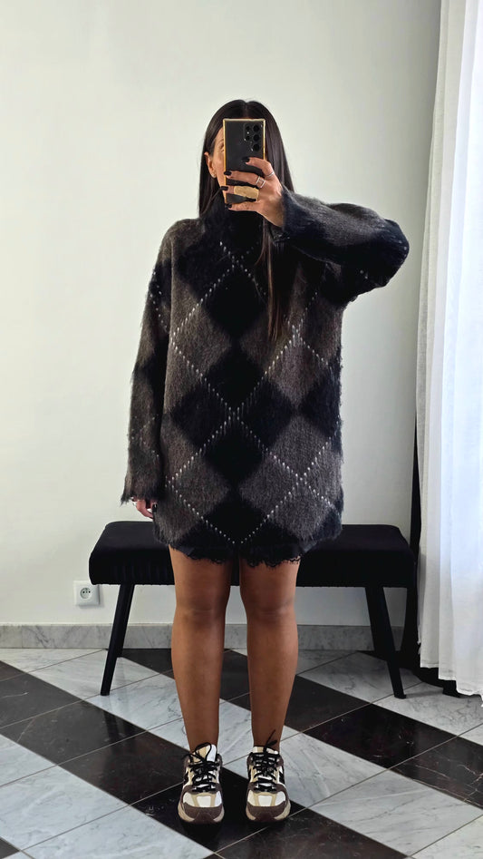 Robe Pull Oversize Jacquard – Taupe Foncé