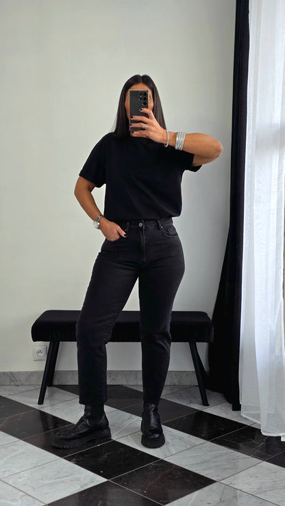 Jean Droit Taille Haute – Noir Profond