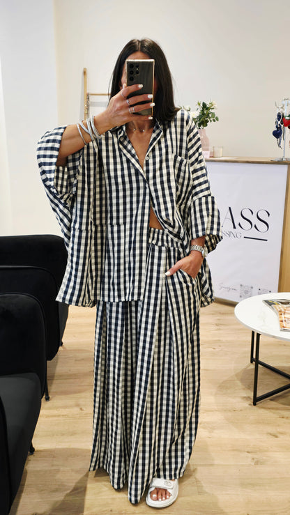 Ensemble large imprimé vichy – Bleu marine