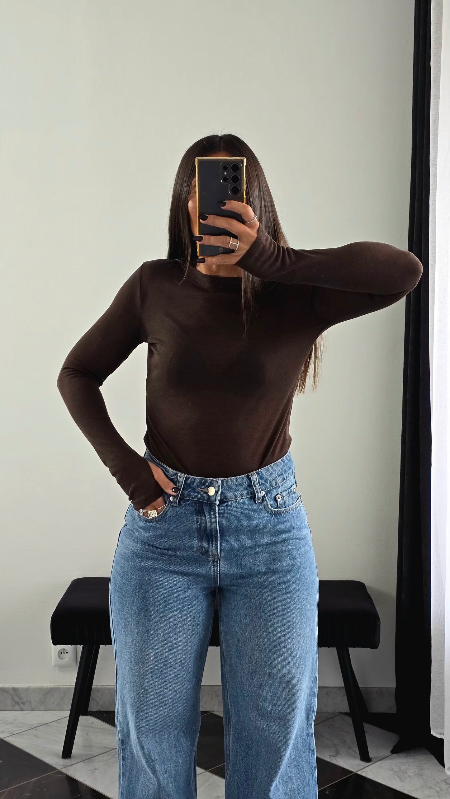 T-shirt Fin Manches Longues – Chocolat