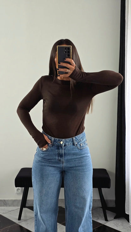 T-shirt Fin Manches Longues – Chocolat