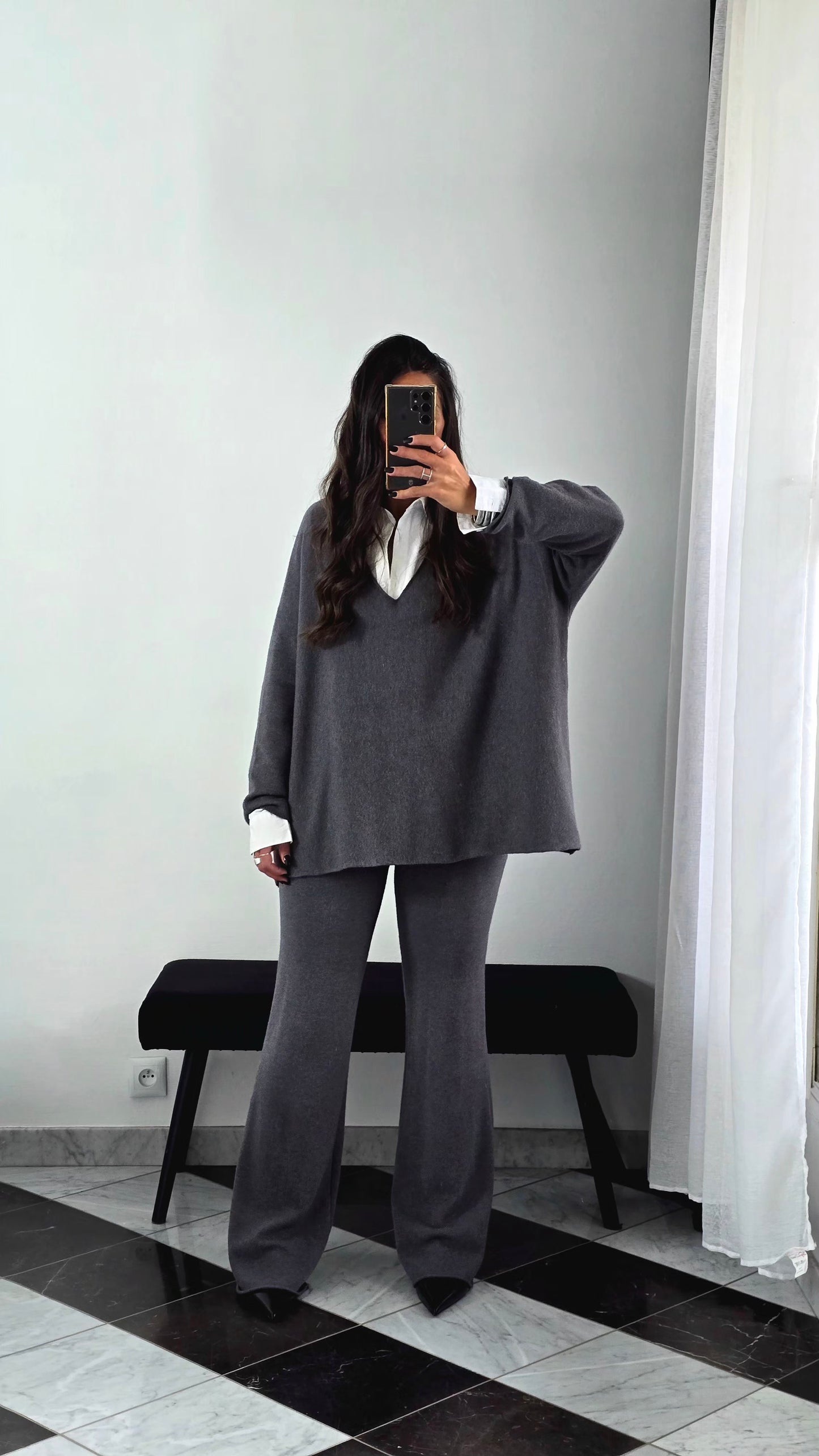 Ensemble Maille – Pull & Pantalon Gris Anthracite