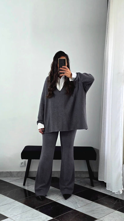 Ensemble Maille – Pull & Pantalon Gris Anthracite