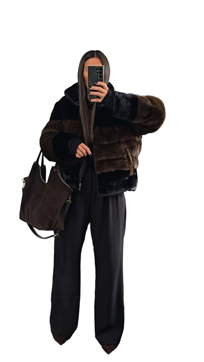 Manteau Effet Doudoune Bi-Color – Col Montant & Finition Luxe