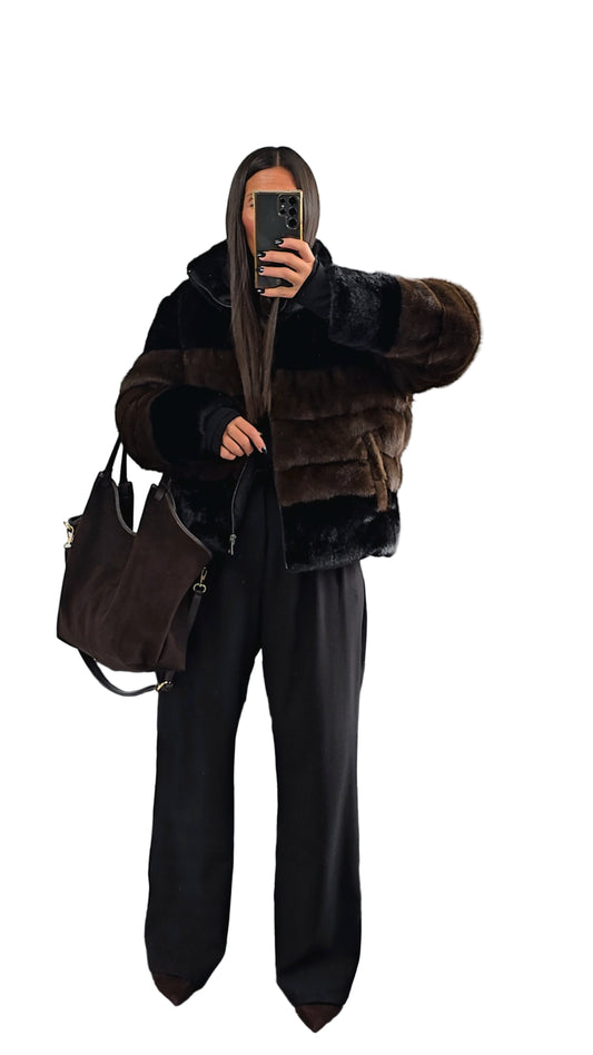 Manteau Effet Doudoune Bi-Color – Col Montant & Finition Luxe