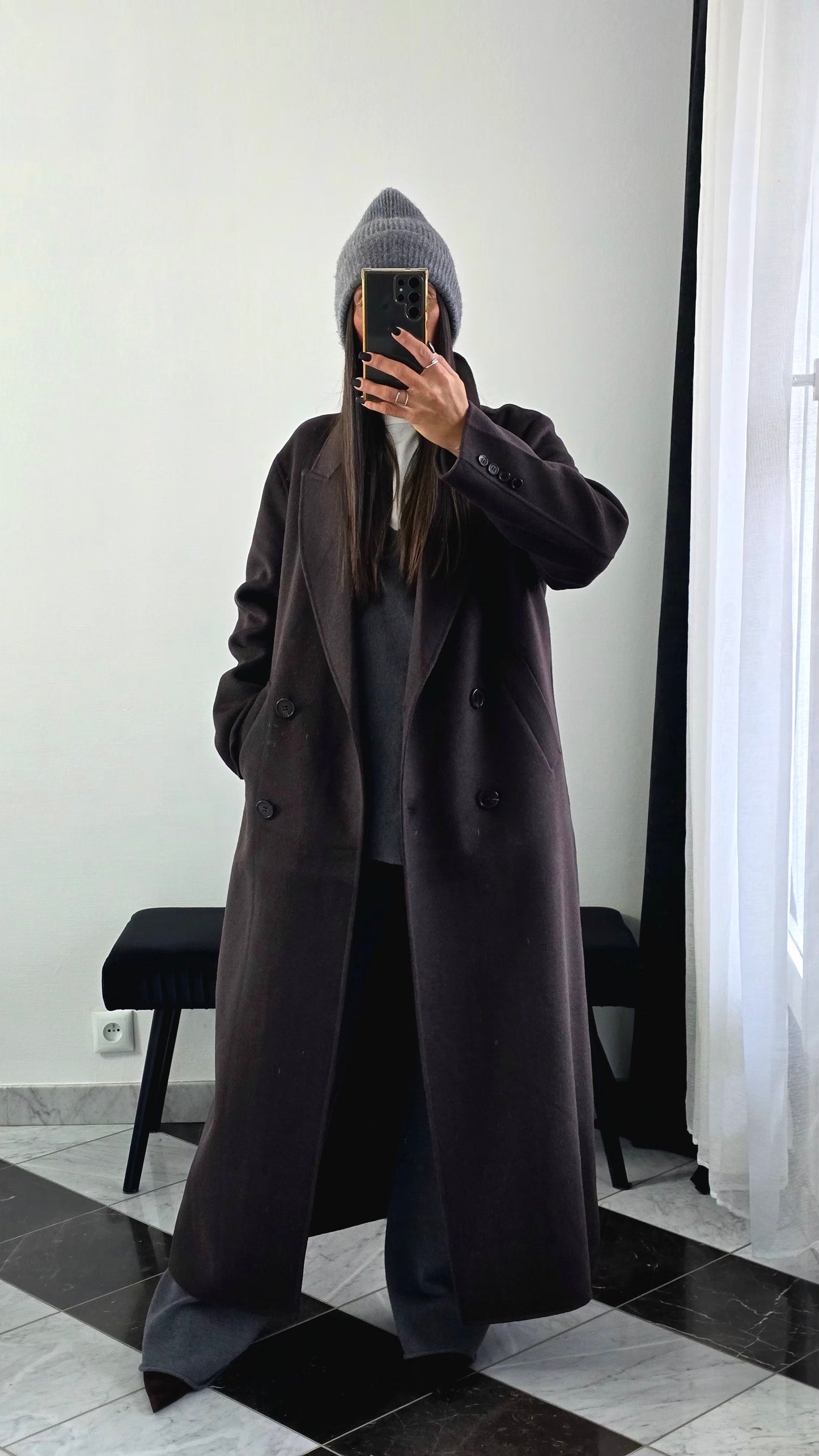 Manteau Extra Long en Laine – Chocolat