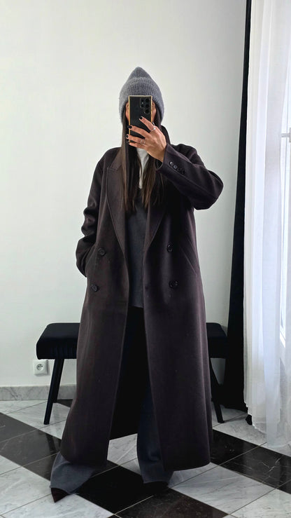 Manteau Extra Long en Laine – Chocolat