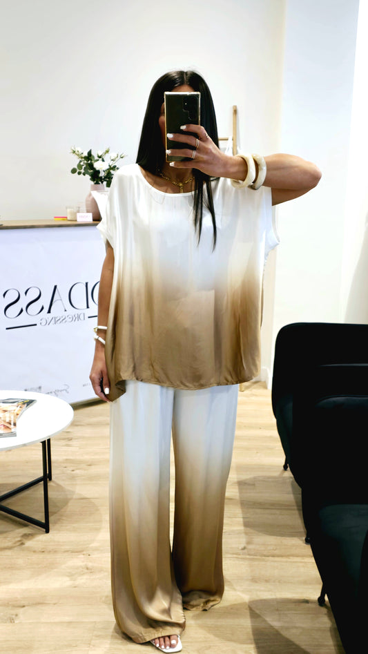 Top Fluide Dégradé Caramel – Viscose & Soie – Fabriqué en Italie