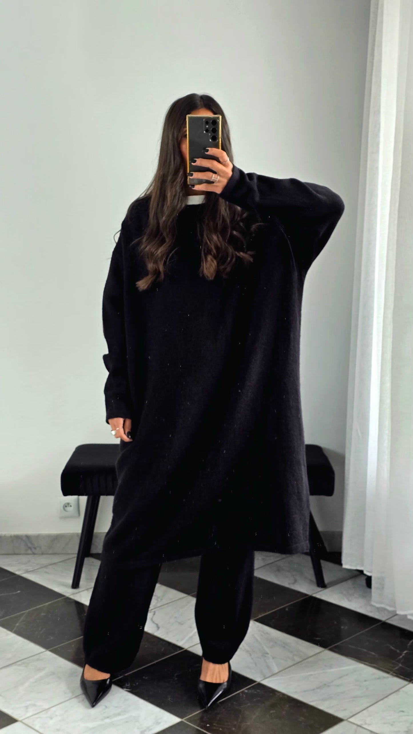 Ensemble Robe + Pantalon Maille Épais – Noir