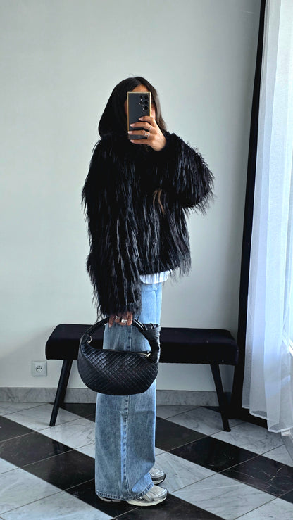 Veste Fausse Fourrure Noire