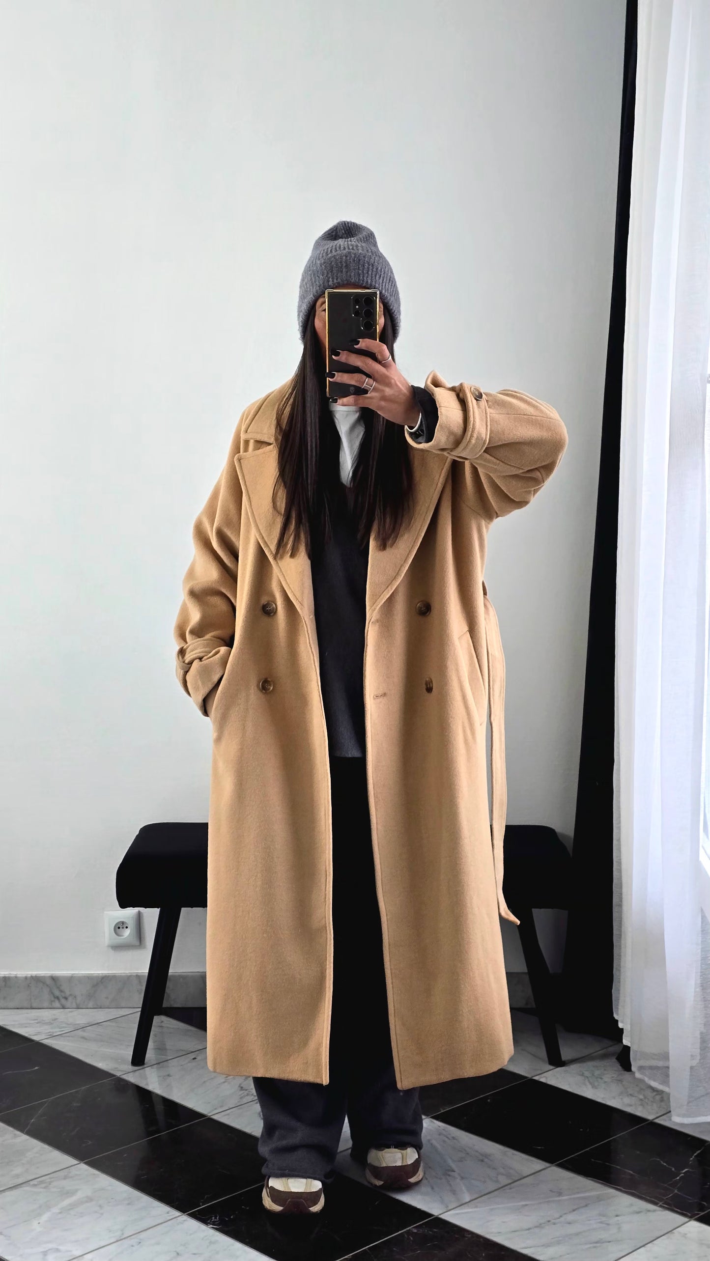 Manteau Long Ceinturé – Camel