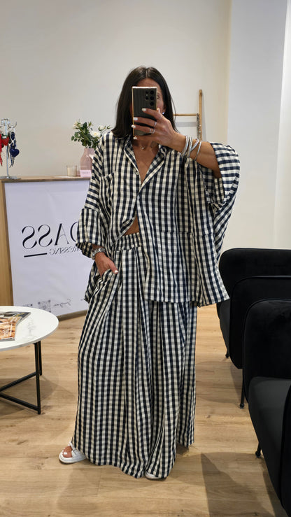 Ensemble large imprimé vichy – Bleu marine