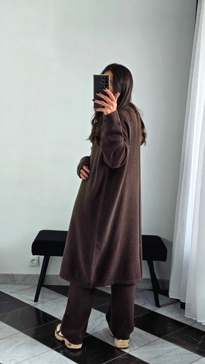 Ensemble Robe + Pantalon Maille Épaisse – Marron
