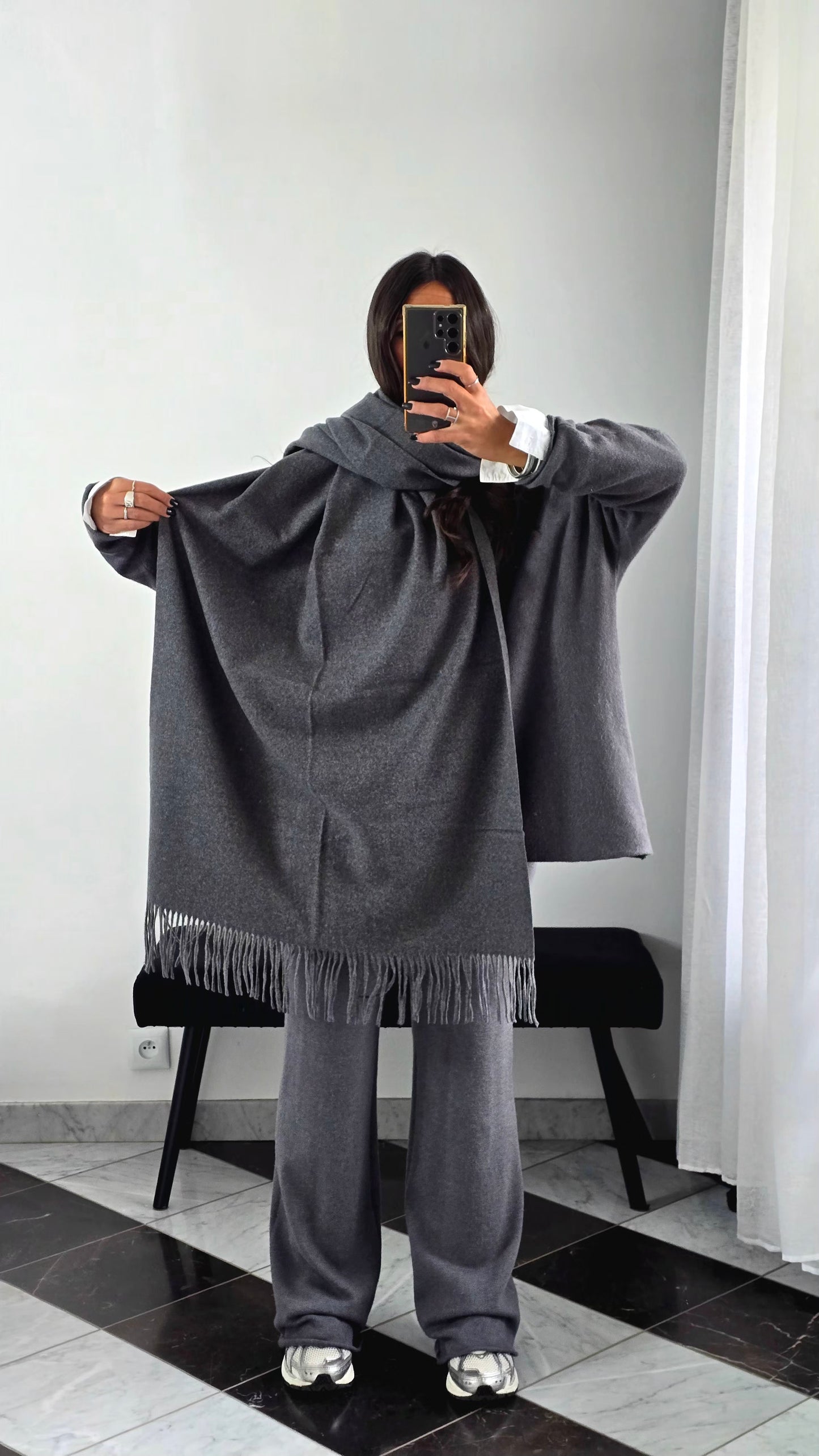 Écharpe Premium Cachemire & Laine – Gris Anthracite