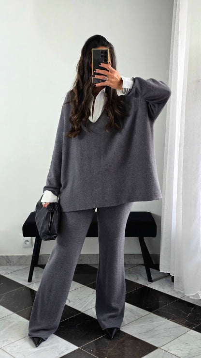 Ensemble Maille – Pull & Pantalon Gris Anthracite