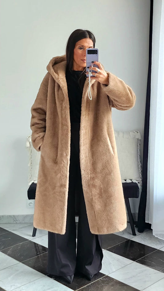 Manteau Long Faux Fur Camel