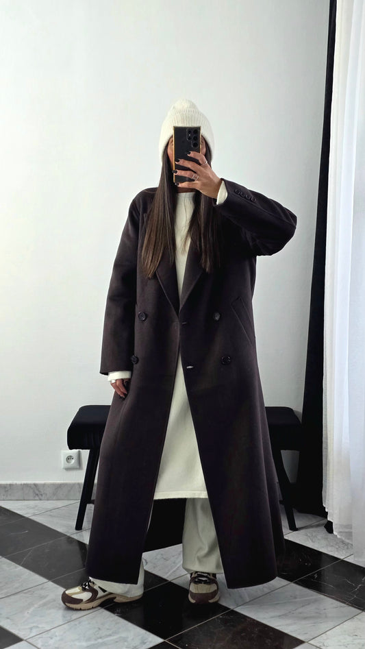 Manteau Extra Long en Laine – Chocolat