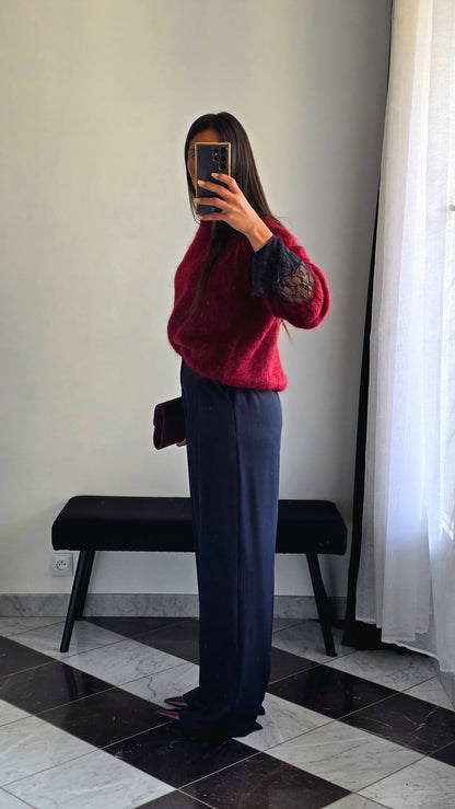 Pantalon Tailleur Évasé – Bleu Marine Profond