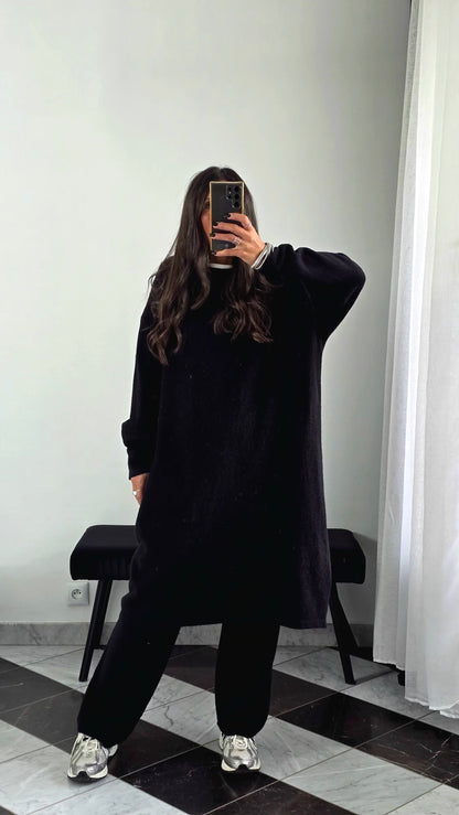 Ensemble Robe + Pantalon Maille Épais – Noir