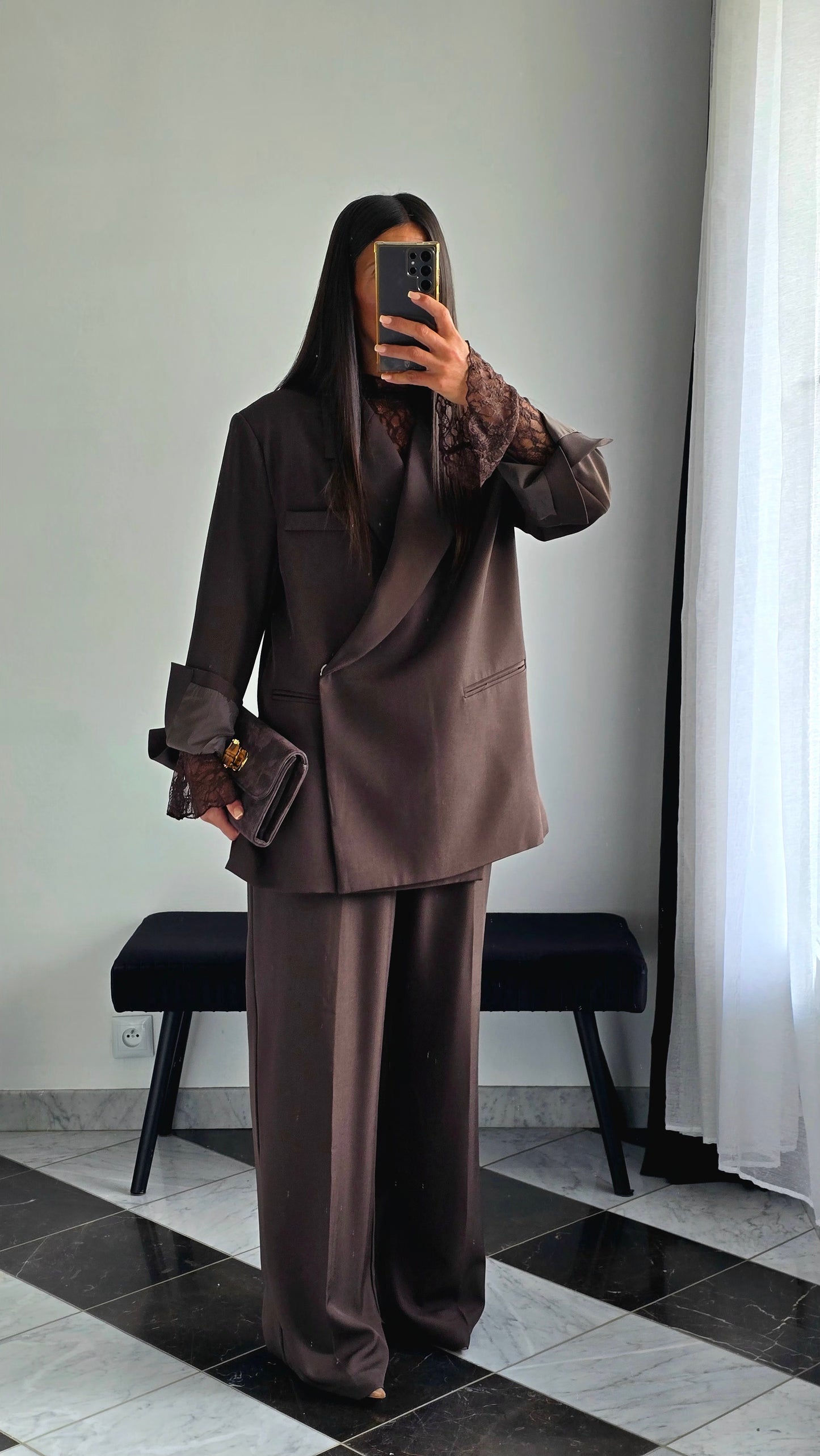 Blazer Croisé Oversize – Chocolat Profond