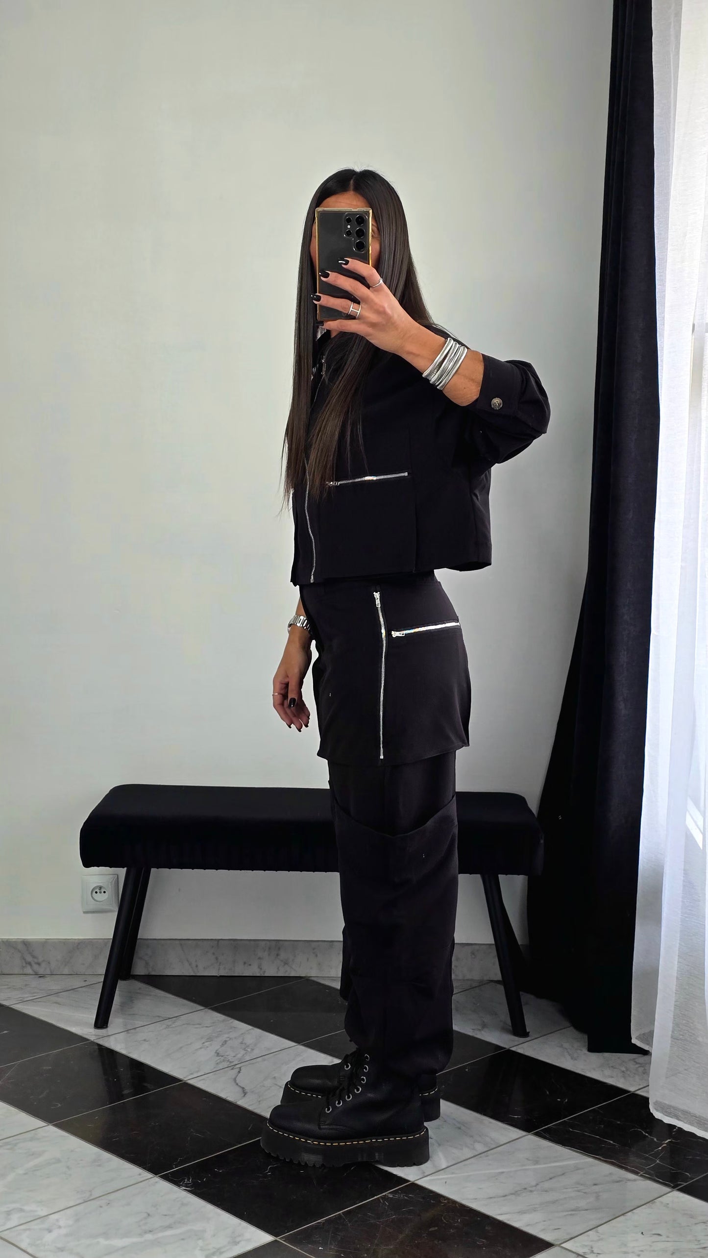 Pantalon Cargo Droit – Noir Zippé & Structuré