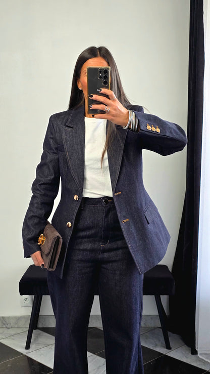 Veste Tailleur Structurée – Denim Brut