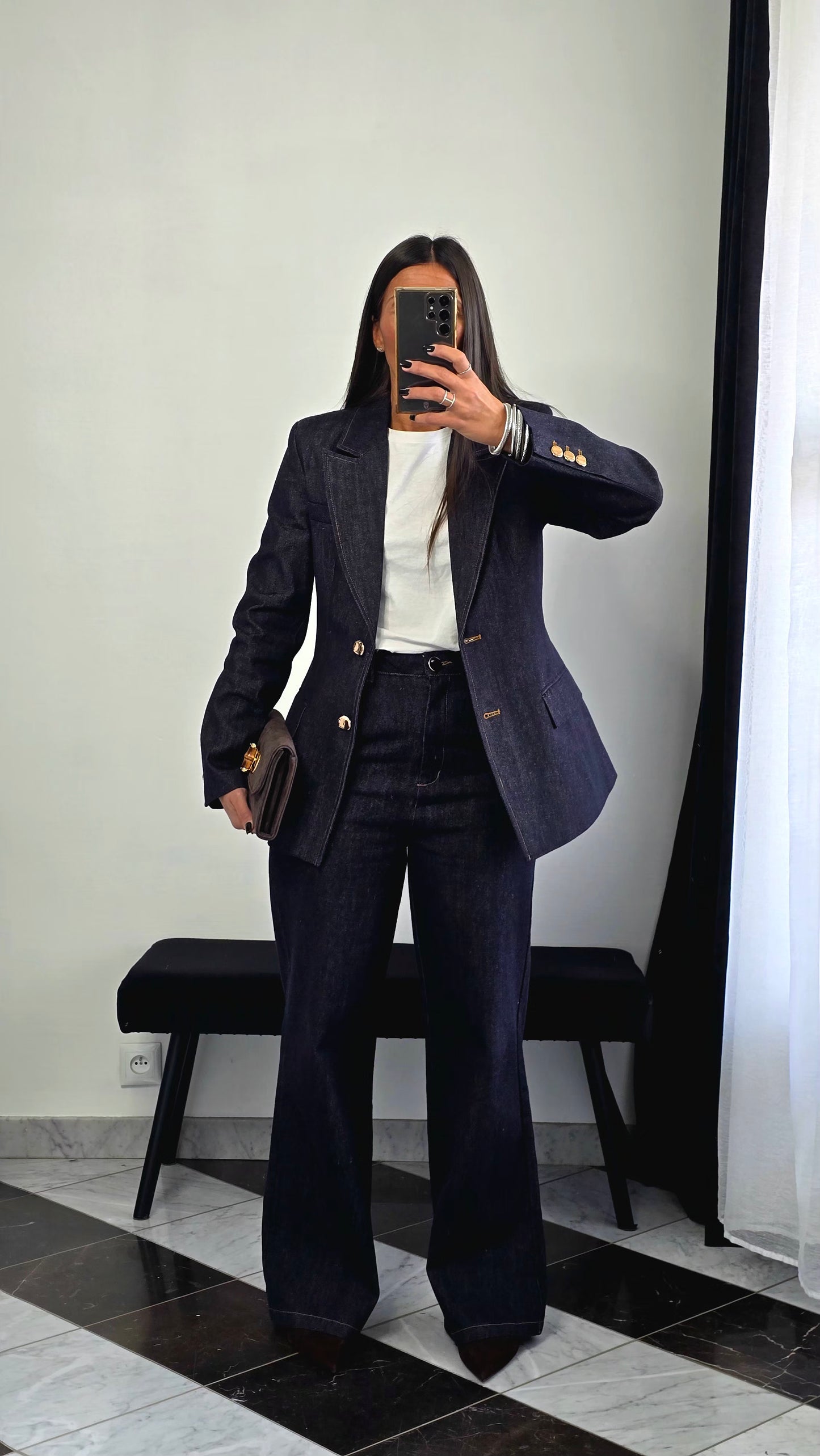 Veste Tailleur Structurée – Denim Brut