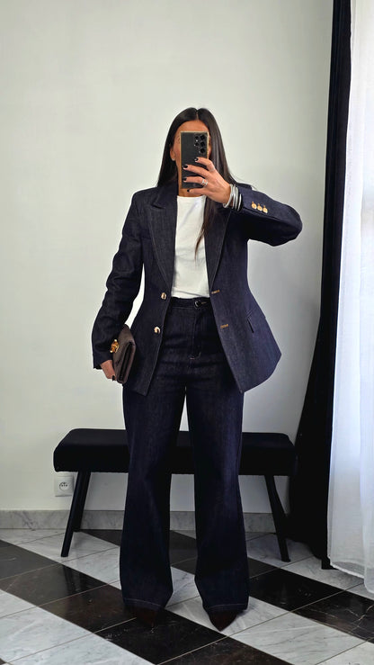 Veste Tailleur Structurée – Denim Brut